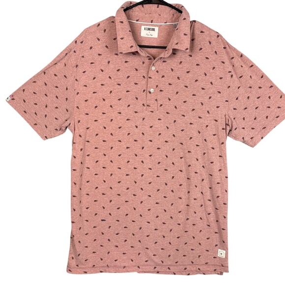 Linksoul Tempus Fugit Men's Pink Feather Printed Golf Polo Shirt Size Large - Picture 1 of 8
